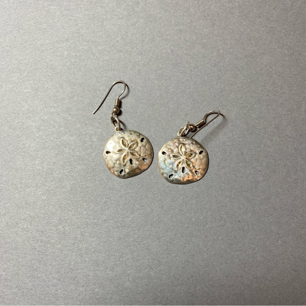 Vintage sterling silver sand dollar beach ocean earrings